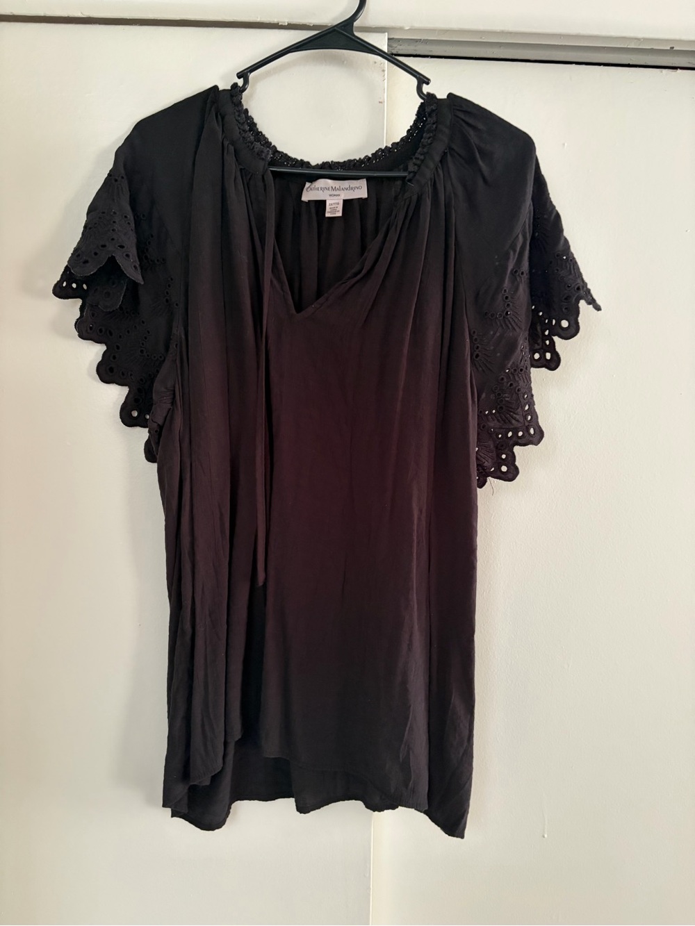 Catherine Malandrino Black Eyelet Flutter Sleeve Women's Top